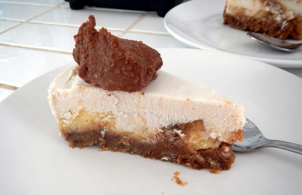 Bannofee Pie (bananas, caramel, coconut cream with chocolate sauce)...all raw